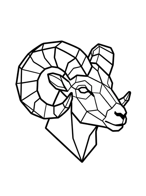 Black and white geometric aries and goat tattoo design, outline stencil: an Aries ram's head