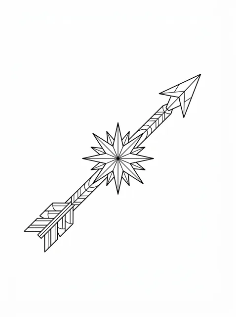 Black and white geometric arrow and star tattoo design, outline stencil