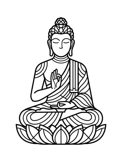 Black and white geometric buddha and lotus tattoo design, outline stencil