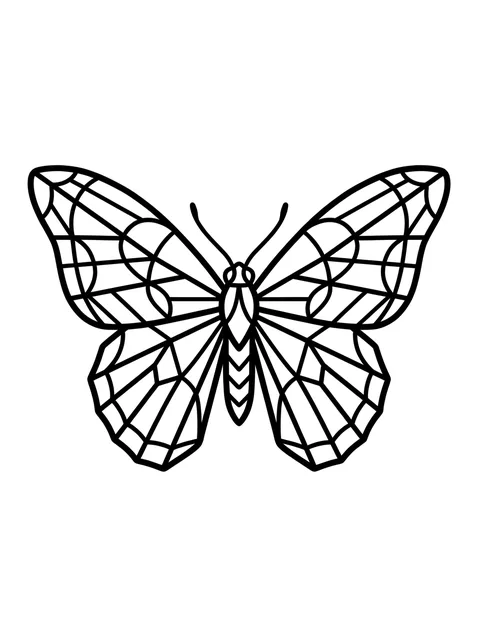 Black and white geometric butterfly tattoo design, outline stencil