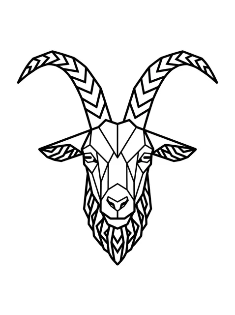 Black and white geometric capricorn and goat tattoo design, outline stencil