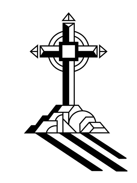 Black and white geometric cross tattoo design, outline stencil