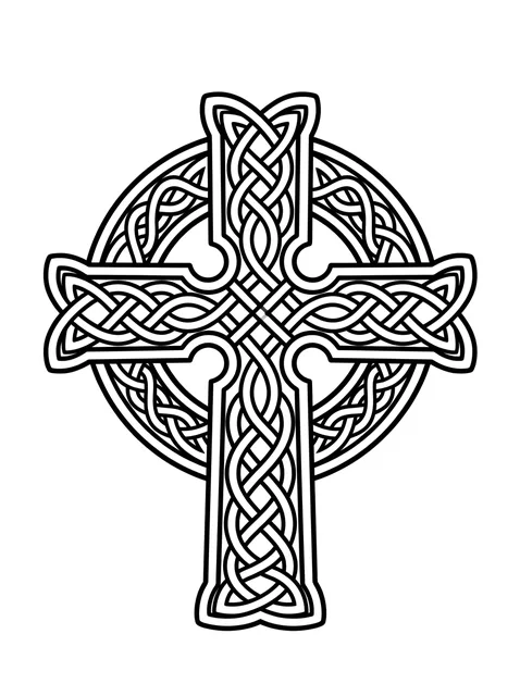 Black and white geometric cross tattoo design, outline stencil