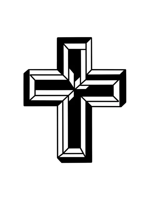 Black and white geometric cross tattoo design, outline stencil