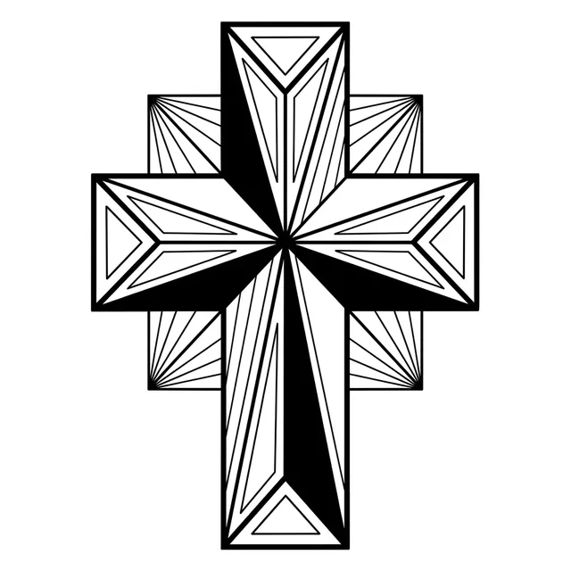 geometric Cross tattoo design, black and grey