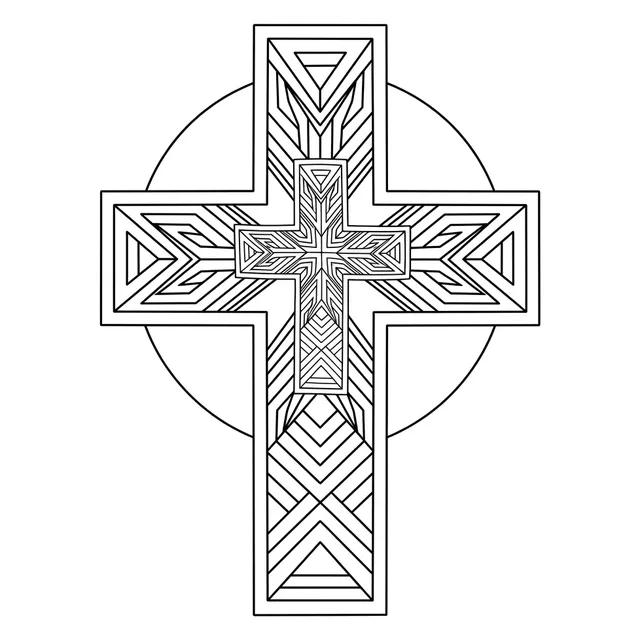 geometric Cross tattoo design, black and grey