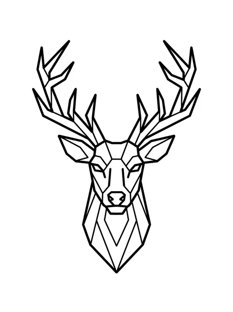 Black and white geometric deer tattoo design, outline stencil