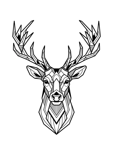 Black and white geometric deer tattoo design, outline stencil