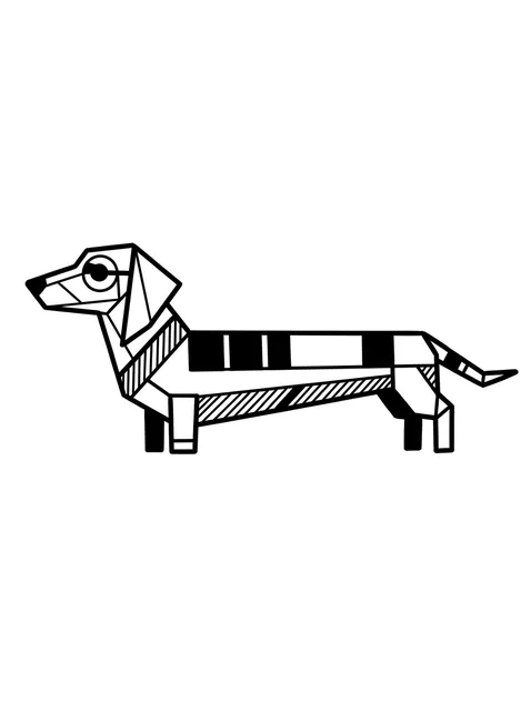 Black and white geometric dog tattoo design, outline stencil