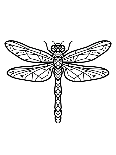 Black and white geometric dragonfly tattoo design, outline stencil