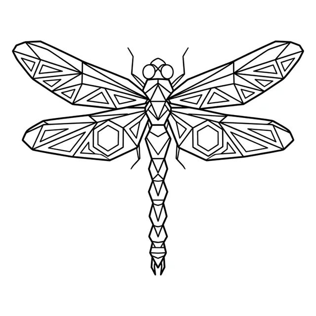 geometric Dragonfly tattoo design, black and grey