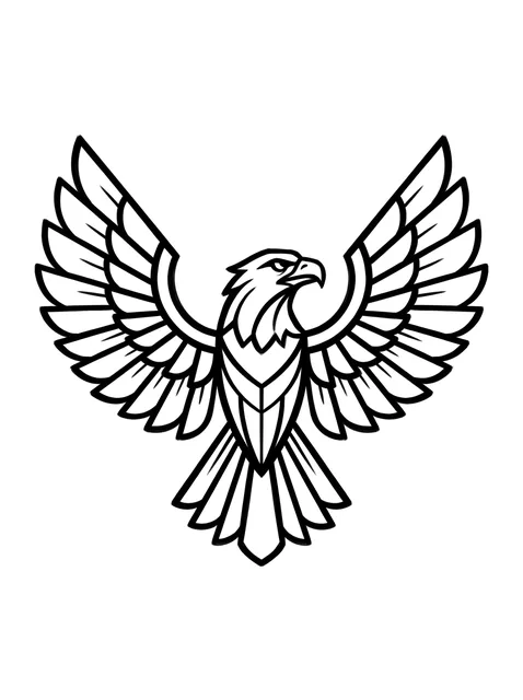 Black and white geometric eagle tattoo design, outline stencil