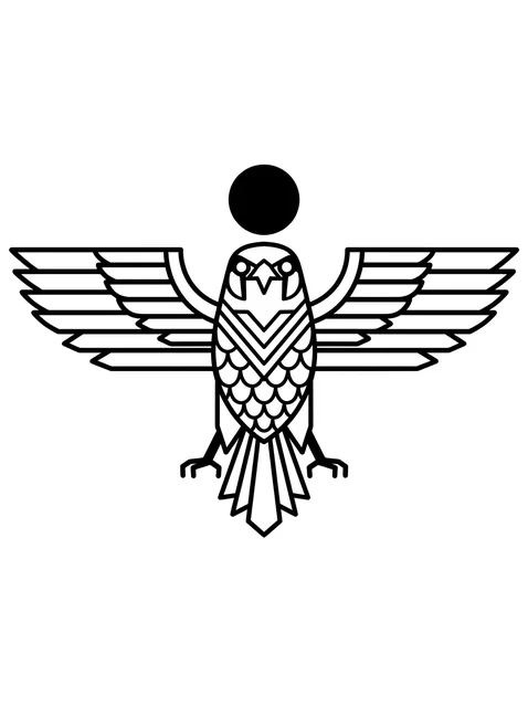Black and white geometric egyptian and horus tattoo design, outline stencil
