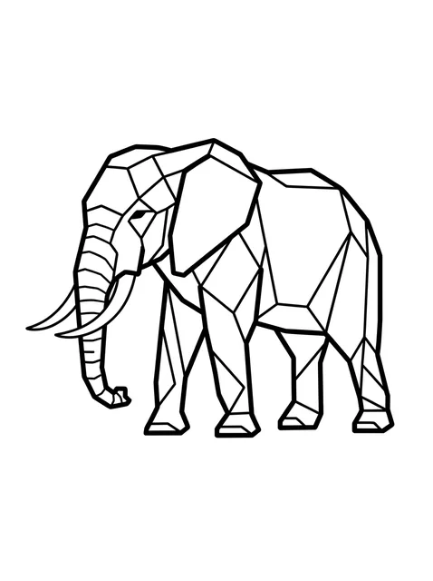 Black and white geometric elephant tattoo design, outline stencil