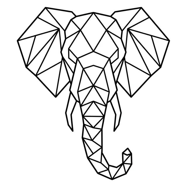 Black and white geometric elephant tattoo design, outline stencil: an elephant's head