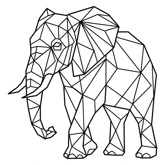 Black and white geometric elephant tattoo design, outline stencil