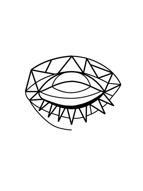 Black and white geometric eye and abstract tattoo design, outline stencil