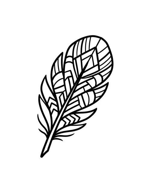Black and white geometric feather tattoo design, outline stencil: a natural element