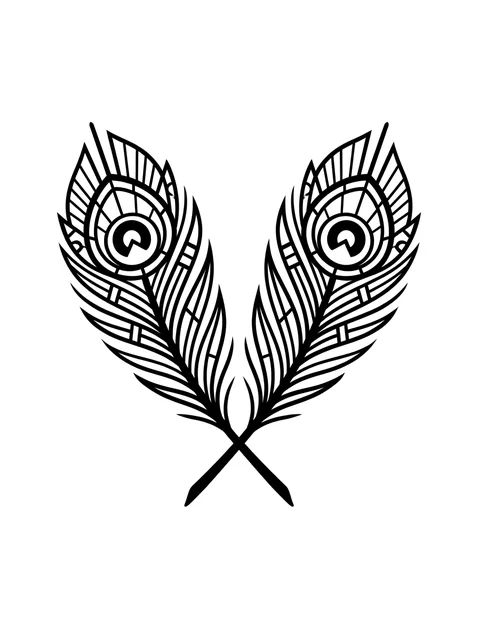 geometric Feather tattoo design, black and grey