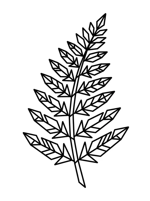 Black and white geometric fern tattoo design, outline stencil