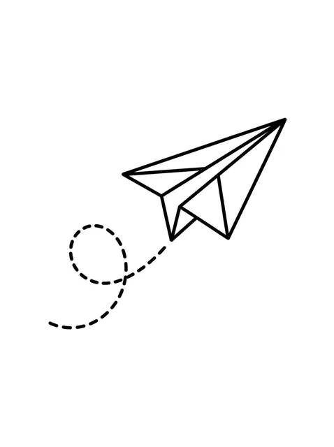 Black and white geometric filler and paper plane tattoo design, outline stencil