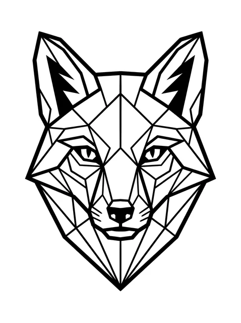 Black and white geometric fox tattoo design, outline stencil