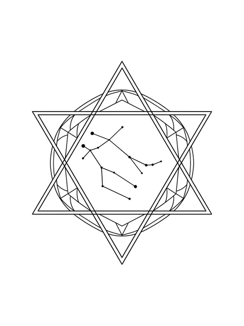Diseño de tatuaje de gemini y constellation de estilo geométrico en negro y gris