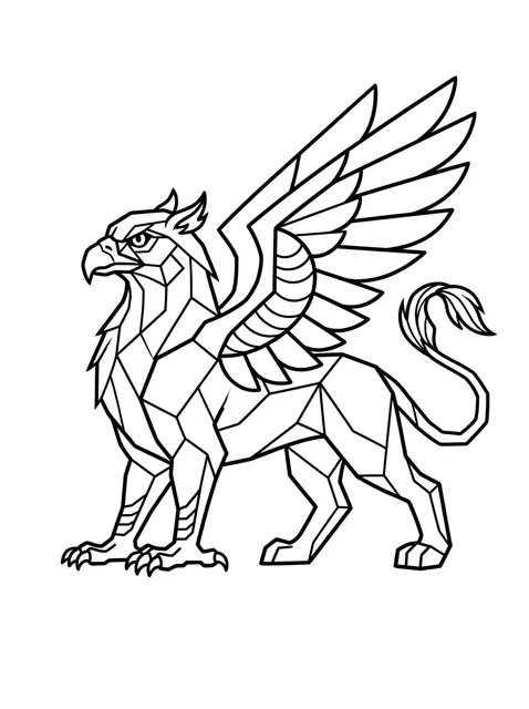 Black and white geometric griffin tattoo design, outline stencil