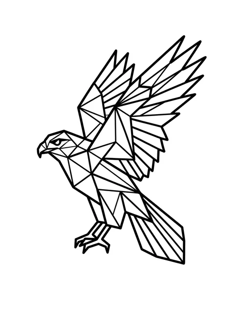 Black and white geometric hawk tattoo design, outline stencil