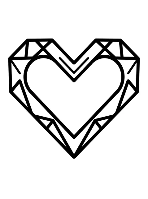 Black and white geometric heart and diamond tattoo design, outline stencil
