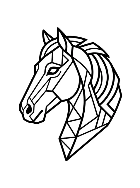 Black and white geometric horse tattoo design, outline stencil