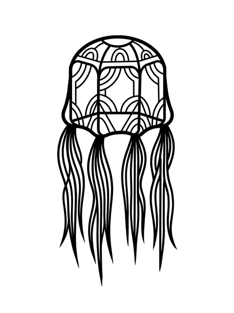 Black and white geometric jellyfish tattoo design, outline stencil