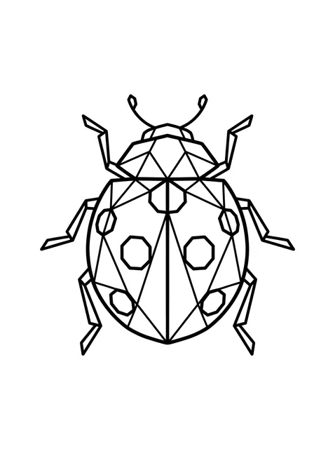 Black and white geometric ladybug tattoo design, outline stencil