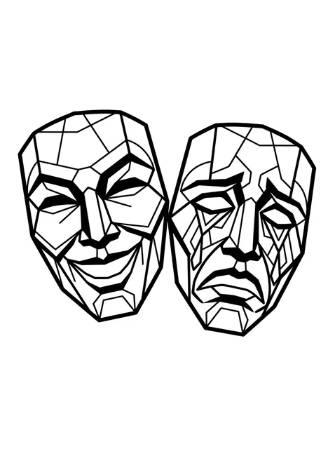 Black and white geometric laugh now cry later tattoo design, outline stencil