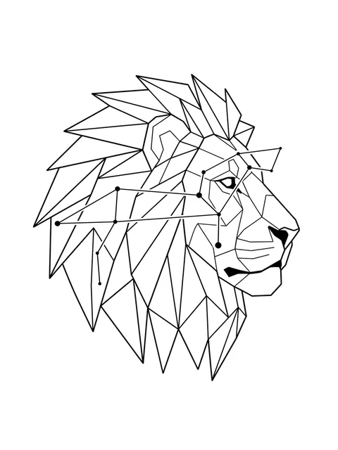 Black and white geometric leo and lion tattoo design, outline stencil