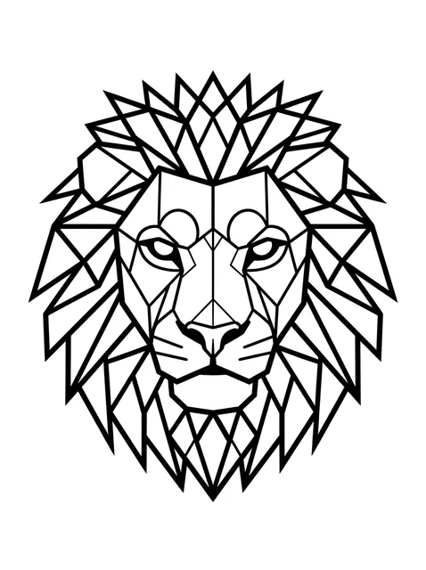 Black and white geometric leo and lion tattoo design, outline stencil