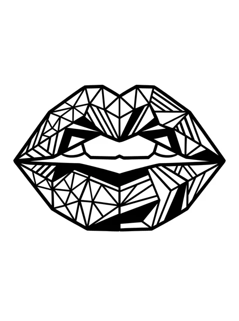 Tattoo-Vorlage mit Lippen, Stil: geometrisch, in Schwarz-Grau