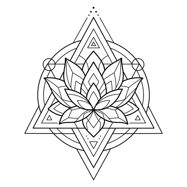 geometric Lotus tattoo design, black and grey