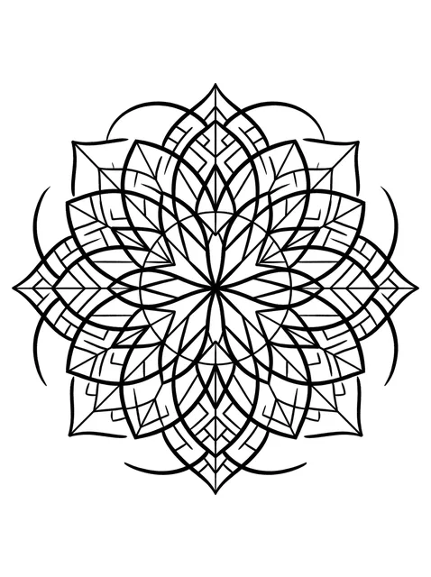 Black and white geometric mandala and flower tattoo design, outline stencil