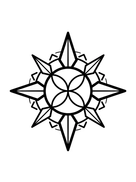 Black and white geometric mandala and star tattoo design, outline stencil