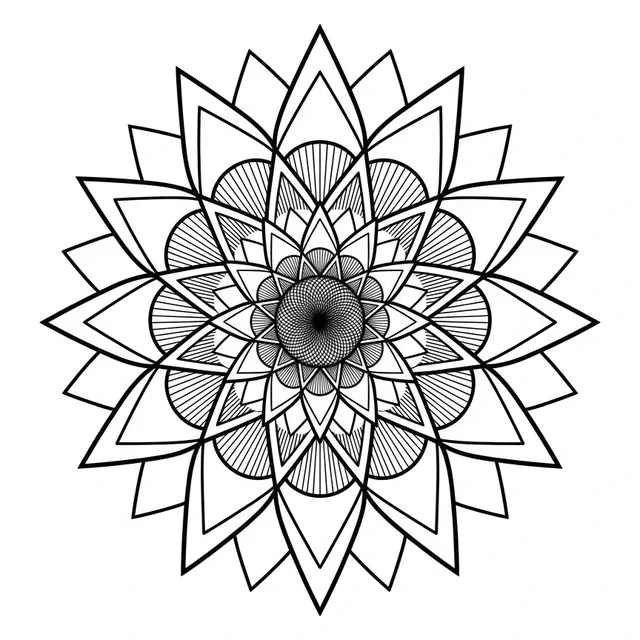 Black and white geometric mandala tattoo design, outline stencil