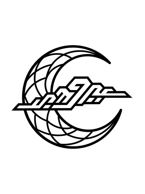 Black and white geometric moon and abstract tattoo design, outline stencil