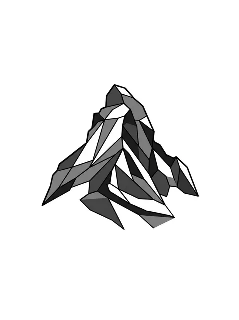 Black and white geometric mountain tattoo design, outline stencil: a mountain peak