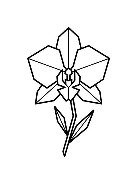 Black and white geometric orchid tattoo design, outline stencil