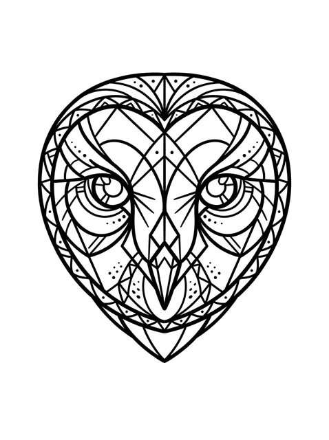 Black and white geometric owl tattoo design, outline stencil