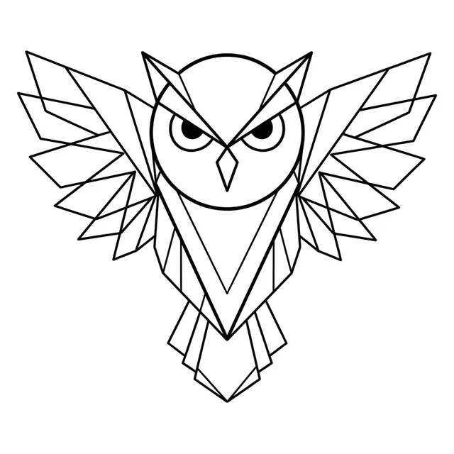 geometric Owl tattoo design, black and grey