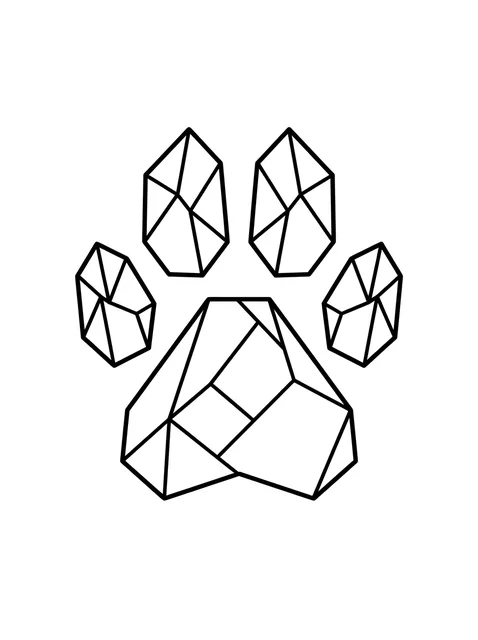 Black and white geometric paw tattoo design, outline stencil