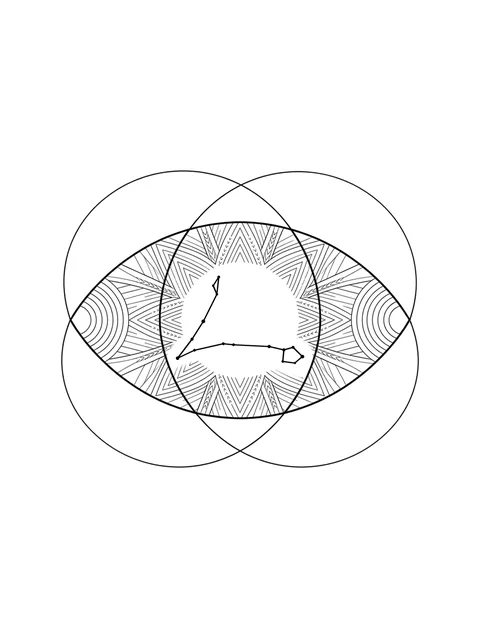 Black and white geometric constellation and pisces tattoo design, outline stencil