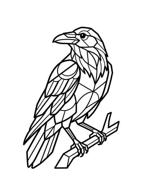 Black and white geometric bird and raven tattoo design, outline stencil