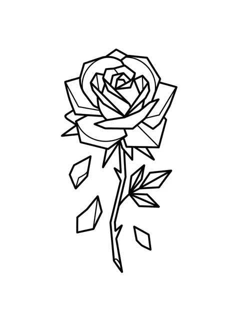 Black and white geometric rose tattoo design, outline stencil